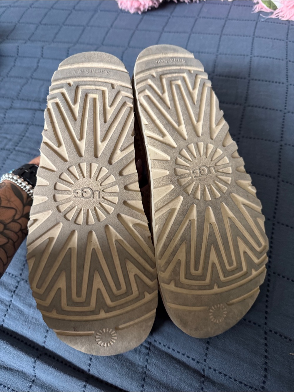 UGG womens Beige Suede Strap Sandals platform - Picture 4 of 5